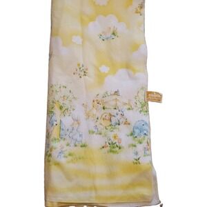 Vintage Dundee Yellow Receiving Baby Blanket Forest Animals Bear Bunny Cat 1982